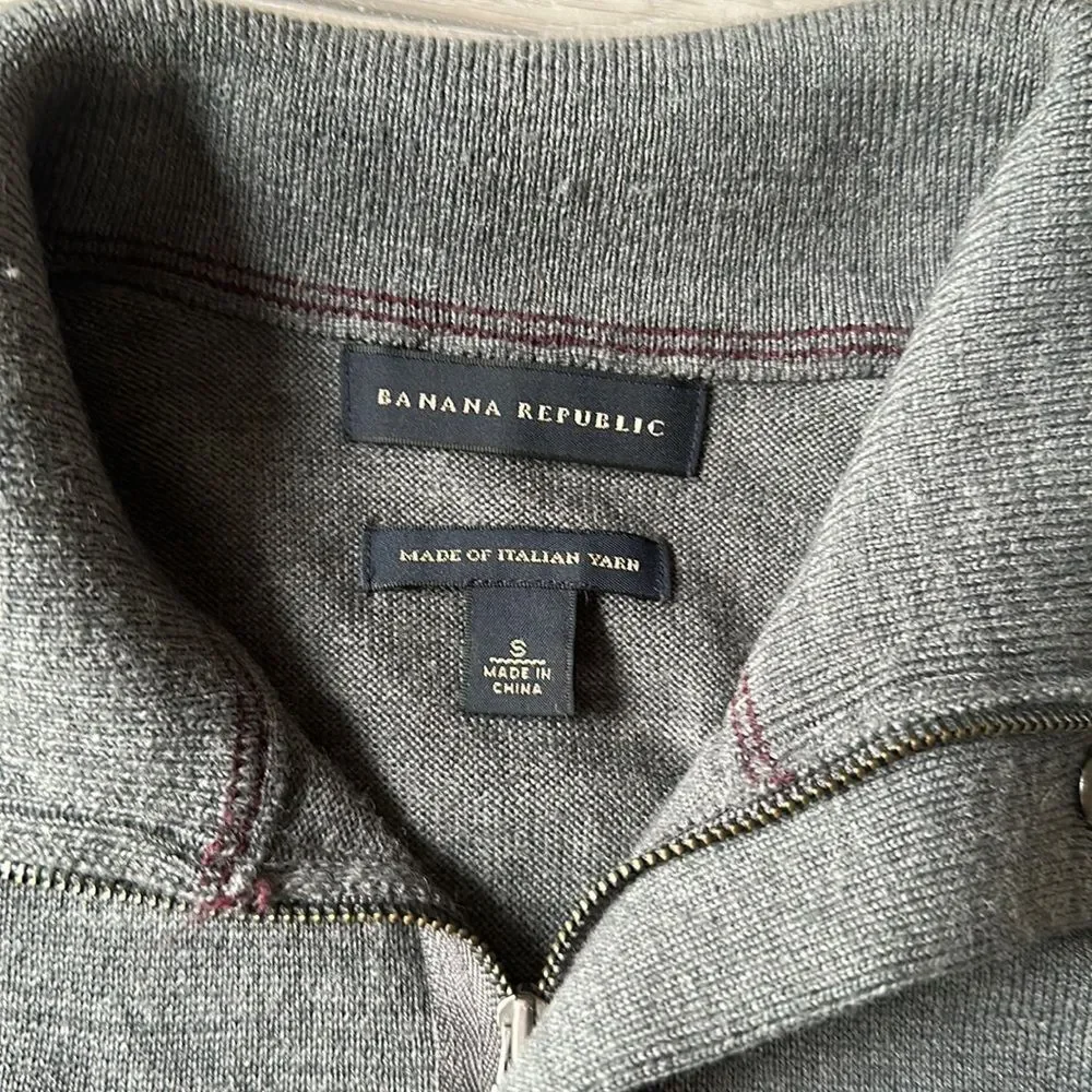 Banana Republic Knit/WoolSweater Mens S Gray Italian Yarn 1/4Zip Long Sleeve NWT